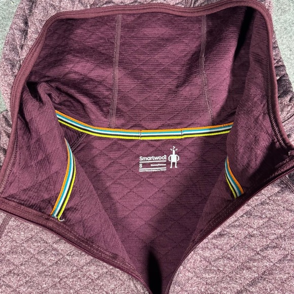 Smartwool Womens Merino Wool Quilted Half Zip Hoodie Burgundy Small - Picture 4 of 10